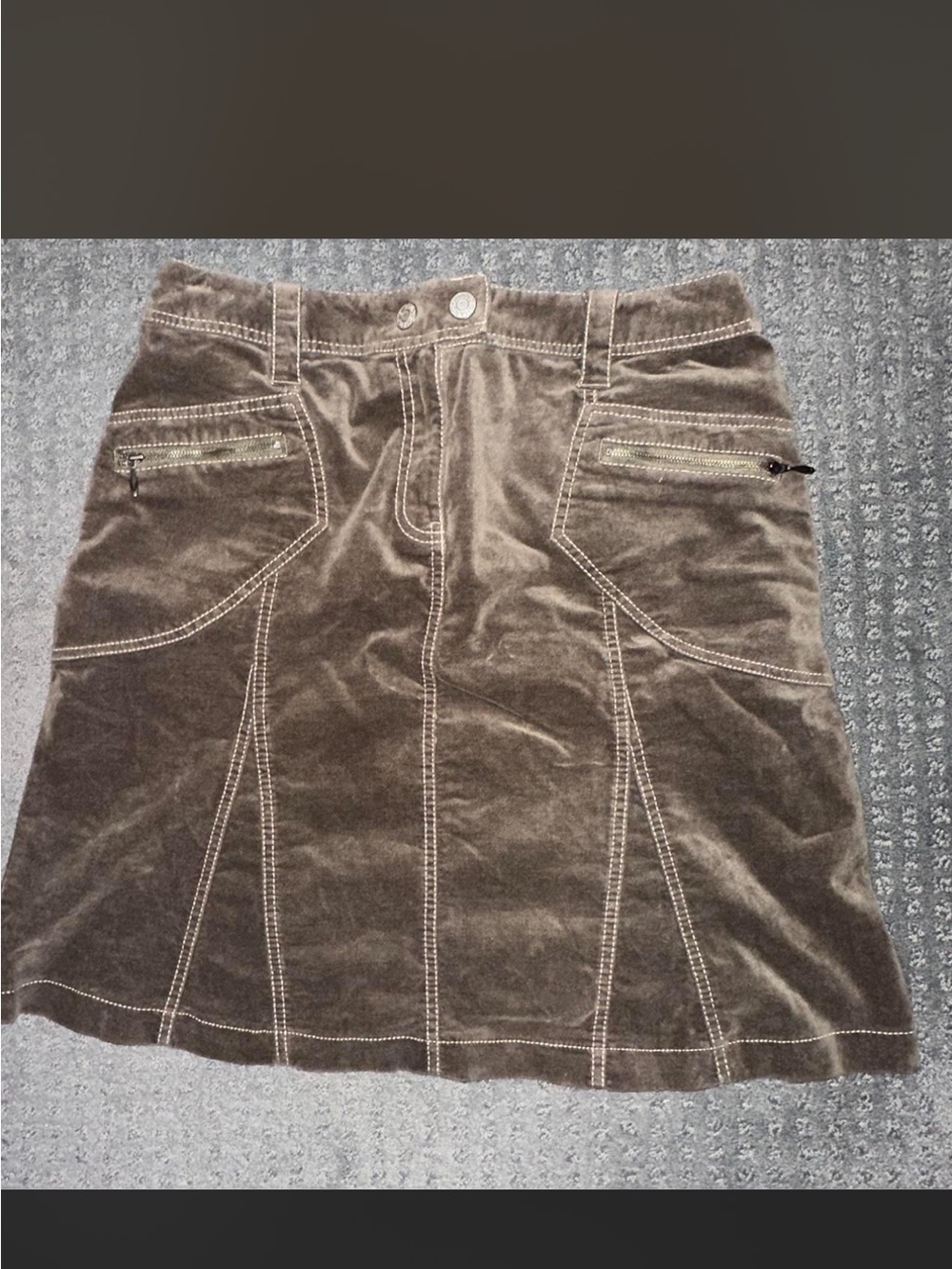 Gitano Brown Velvet A-Line Skirt with Contrast Stitching